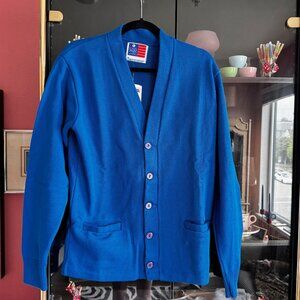 Vintage 1950s Small School Apparel Royal Blue Button Up Sweater with Tags